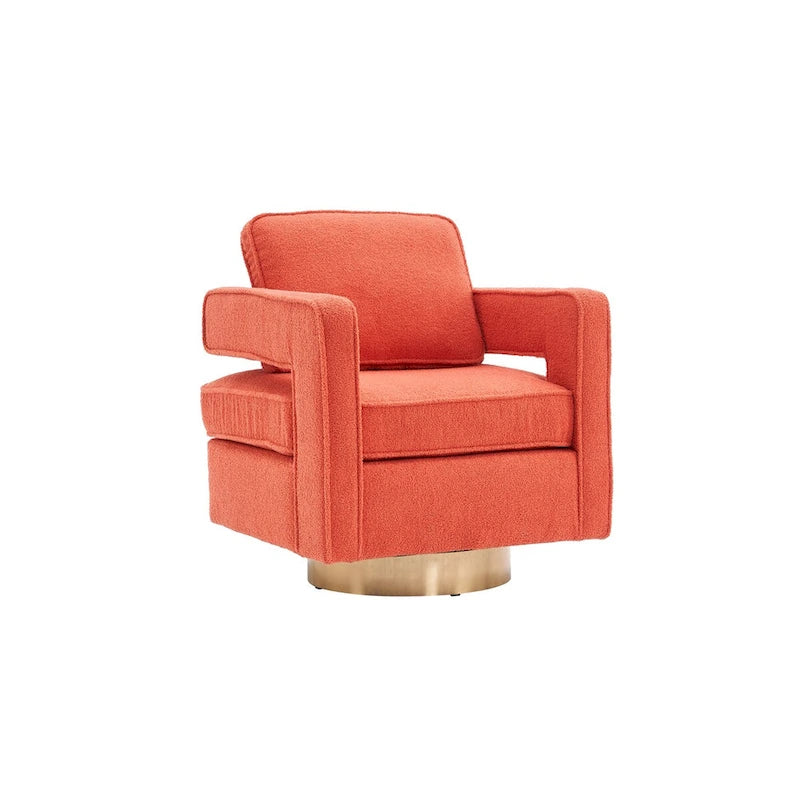 Swivel Barrel Accent Chair with Reversible Cushion and 360° Swivel Base