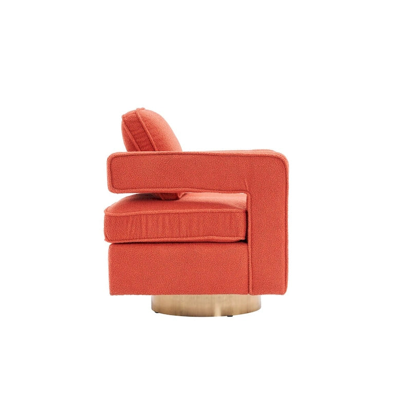 Swivel Barrel Accent Chair with Reversible Cushion and 360° Swivel Base