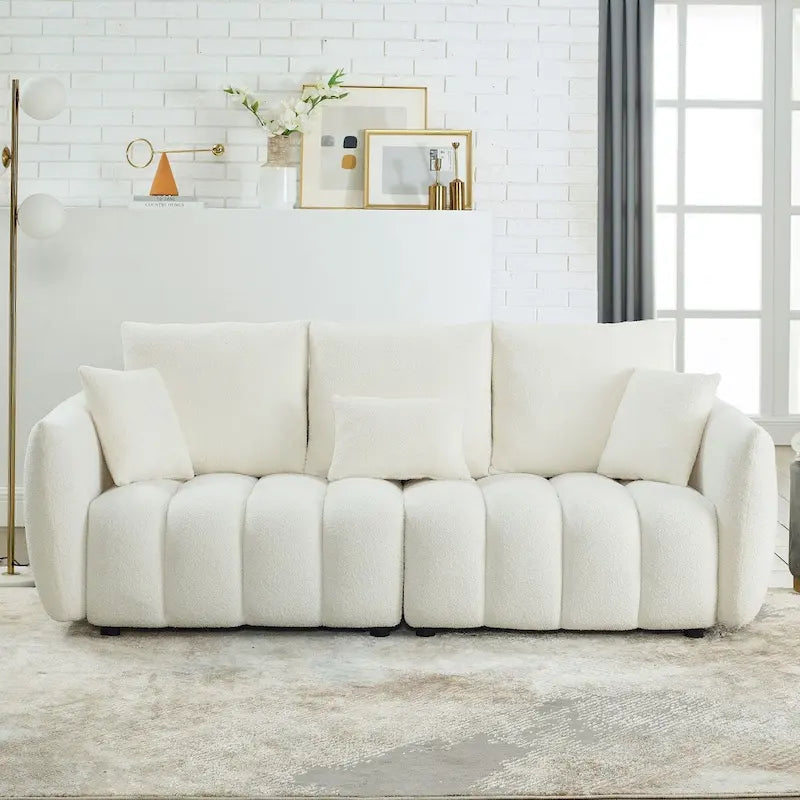 82-Inch Teddy Fabric Sofa with Solid Wood Frame and Back Cushions