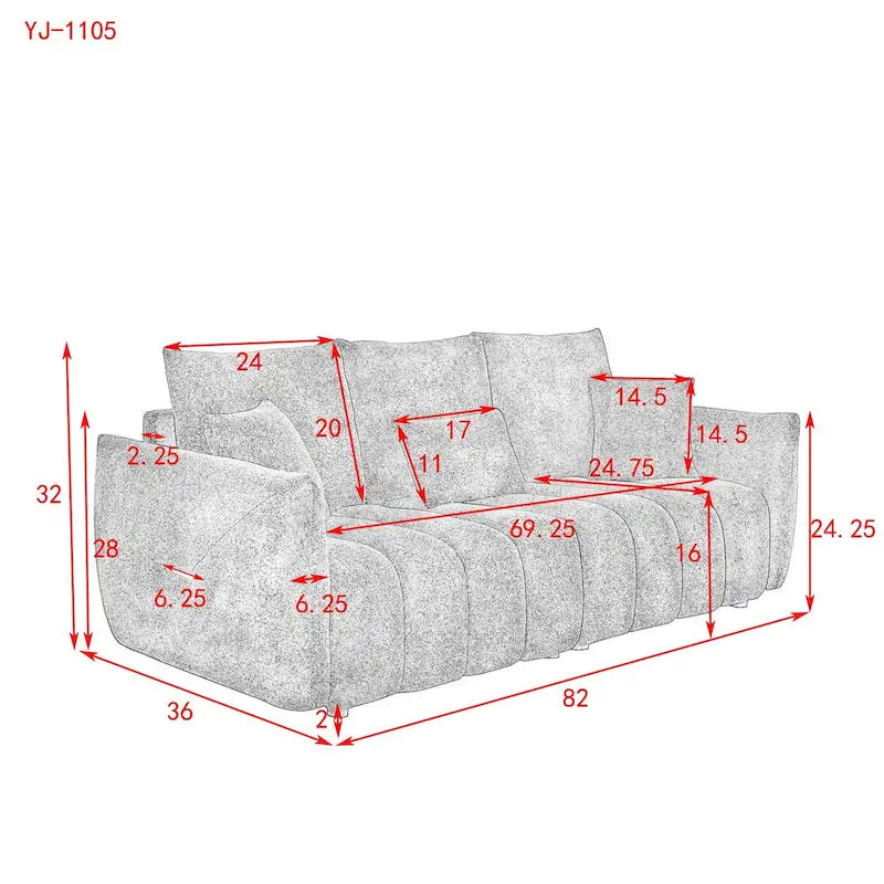 82-Inch Teddy Fabric Sofa with Solid Wood Frame and Back Cushions