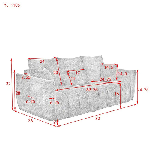82-Inch Teddy Fabric Sofa with Solid Wood Frame and Back Cushions