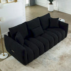 82-Inch Teddy Fabric Sofa with Solid Wood Frame and Back Cushions