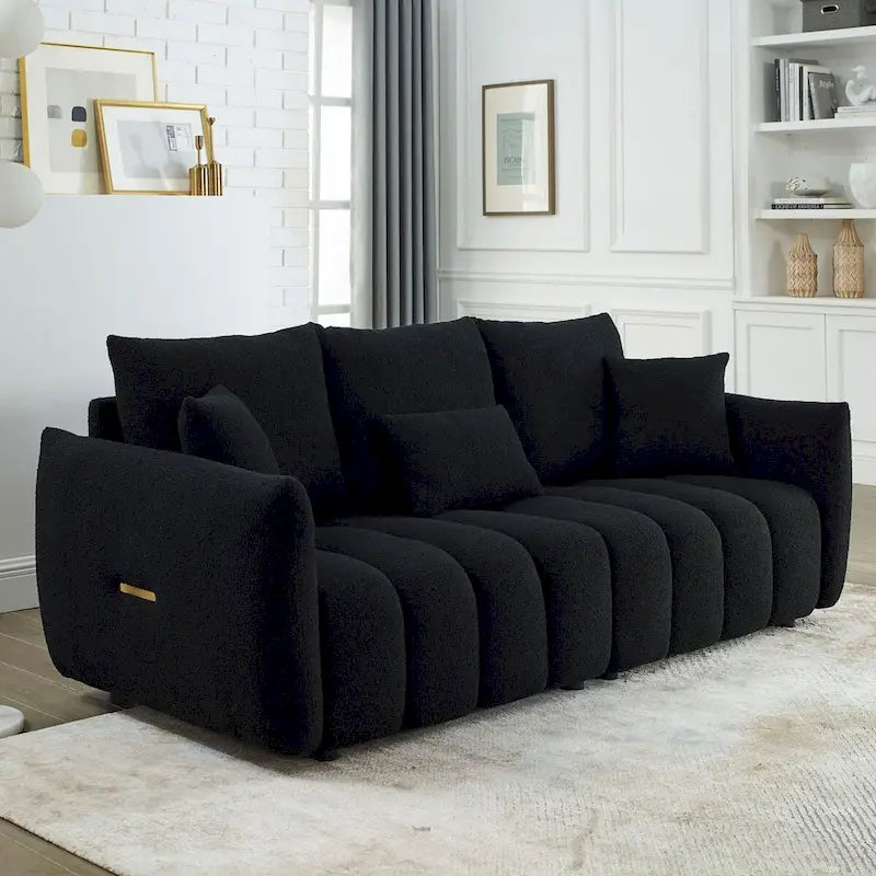 82-Inch Teddy Fabric Sofa with Solid Wood Frame and Back Cushions