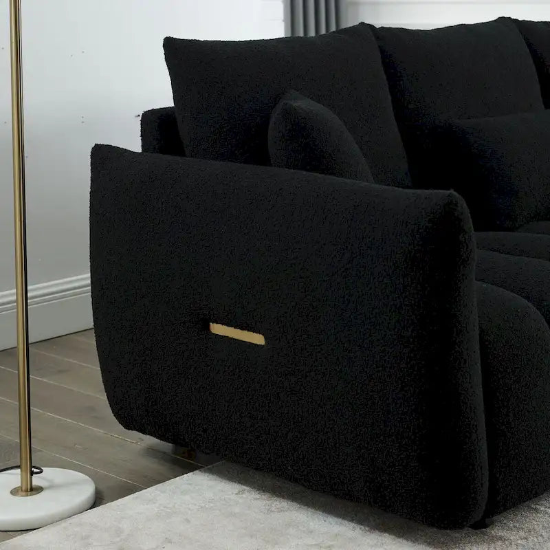 82-Inch Teddy Fabric Sofa with Solid Wood Frame and Back Cushions