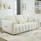 82-Inch Teddy Fabric Sofa with Solid Wood Frame and Back Cushions