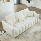 82-Inch Teddy Fabric Sofa with Solid Wood Frame and Back Cushions