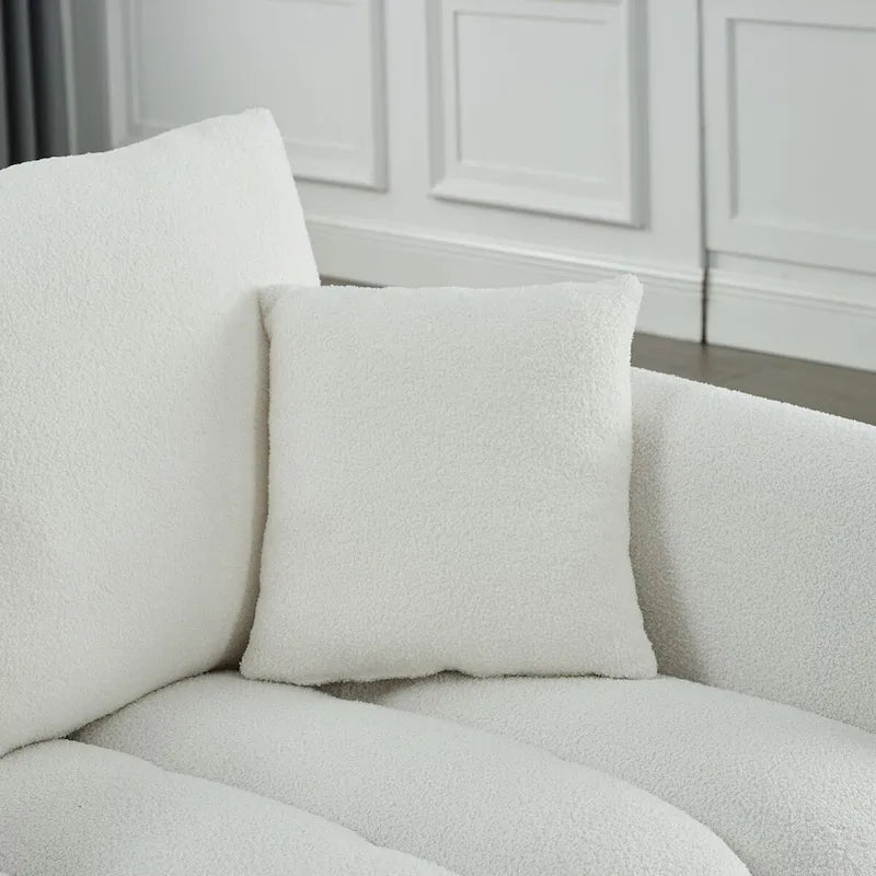 82-Inch Teddy Fabric Sofa with Solid Wood Frame and Back Cushions