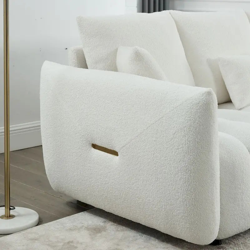 82-Inch Teddy Fabric Sofa with Solid Wood Frame and Back Cushions