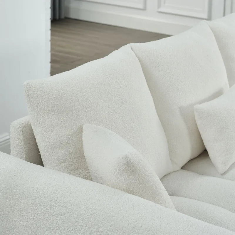 82-Inch Teddy Fabric Sofa with Solid Wood Frame and Back Cushions