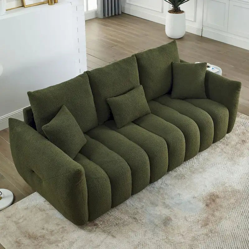 82-Inch Teddy Fabric Sofa with Solid Wood Frame and Back Cushions
