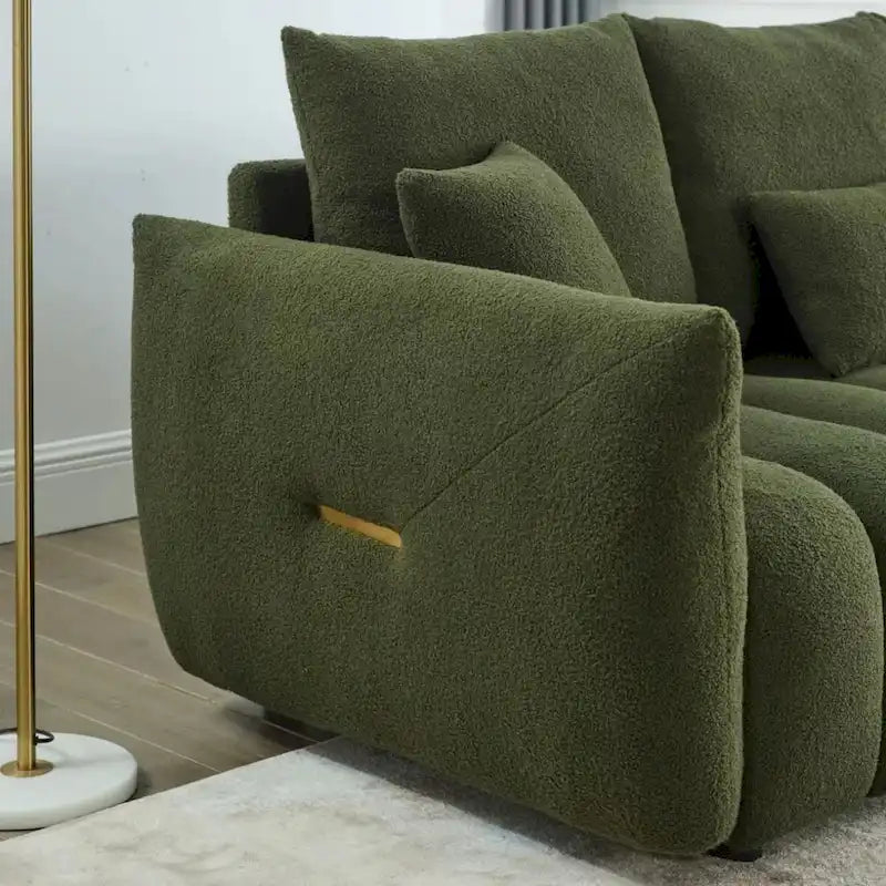 82-Inch Teddy Fabric Sofa with Solid Wood Frame and Back Cushions