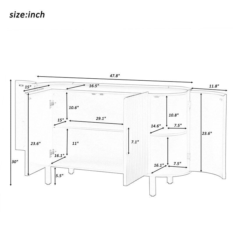 Light Luxury Sideboard with Wavy Texture and Adjustable Interior Shelves