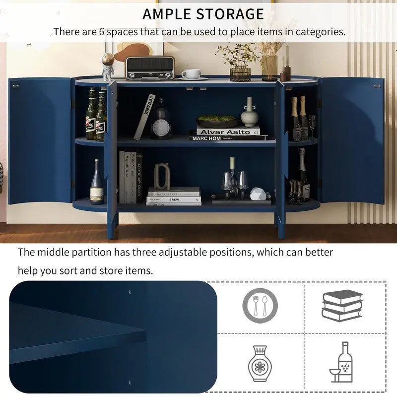 Light Luxury Sideboard with Wavy Texture and Adjustable Interior Shelves