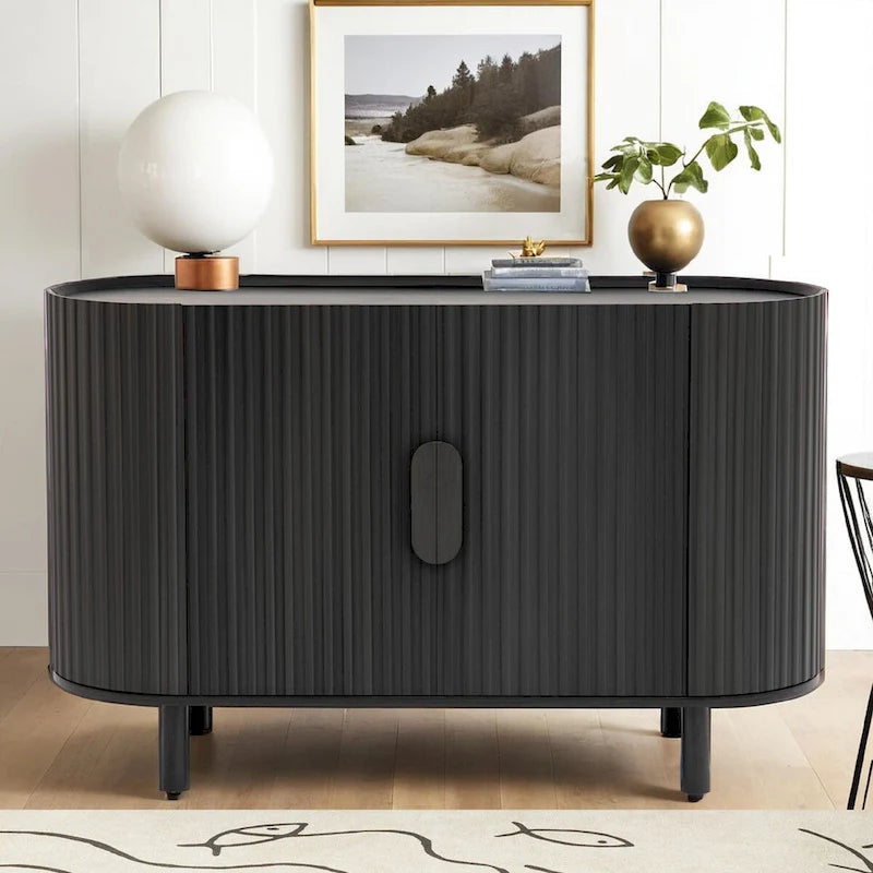 Light Luxury Sideboard with Wavy Texture and Adjustable Interior Shelves