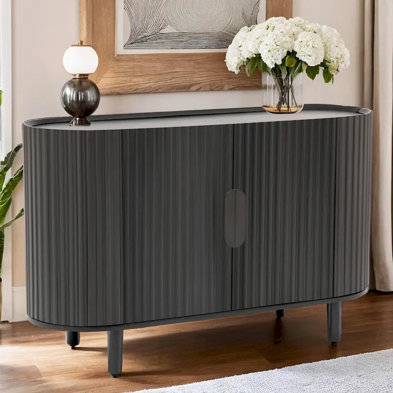Light Luxury Sideboard with Wavy Texture and Adjustable Interior Shelves