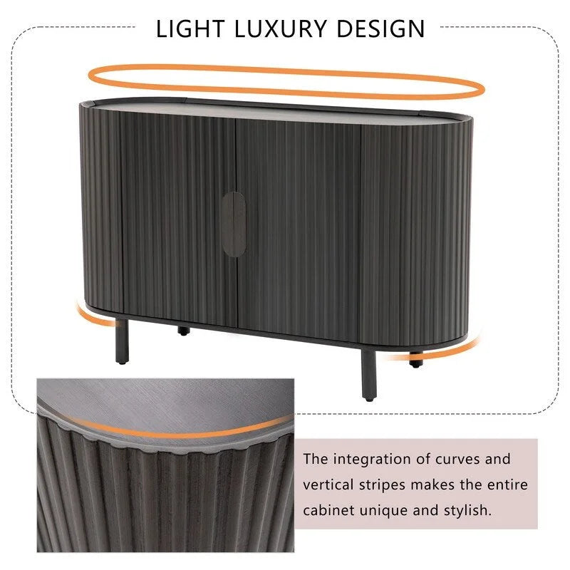Light Luxury Sideboard with Wavy Texture and Adjustable Interior Shelves