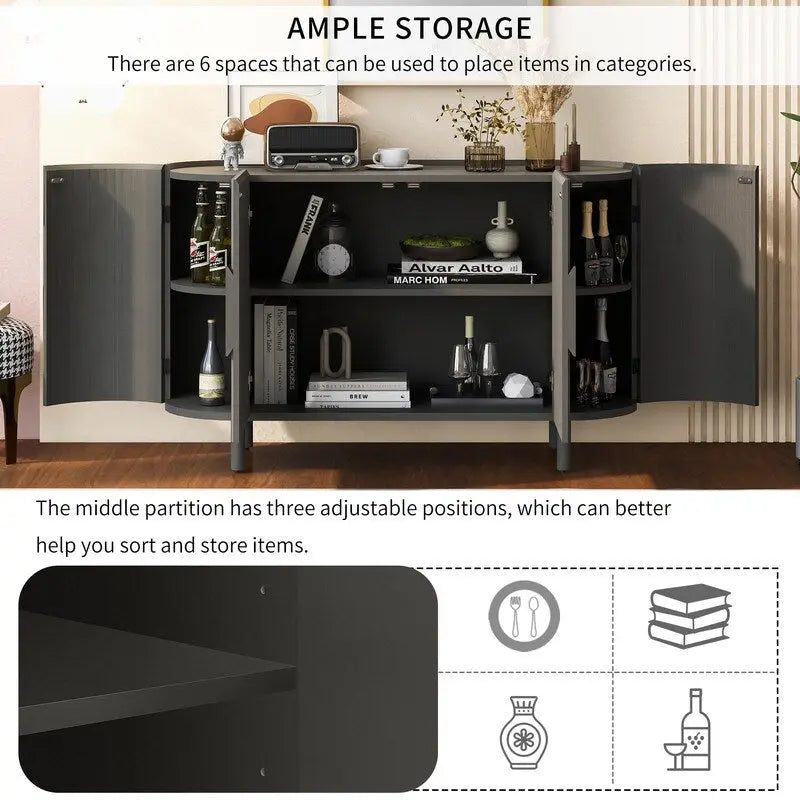 Light Luxury Sideboard with Wavy Texture and Adjustable Interior Shelves