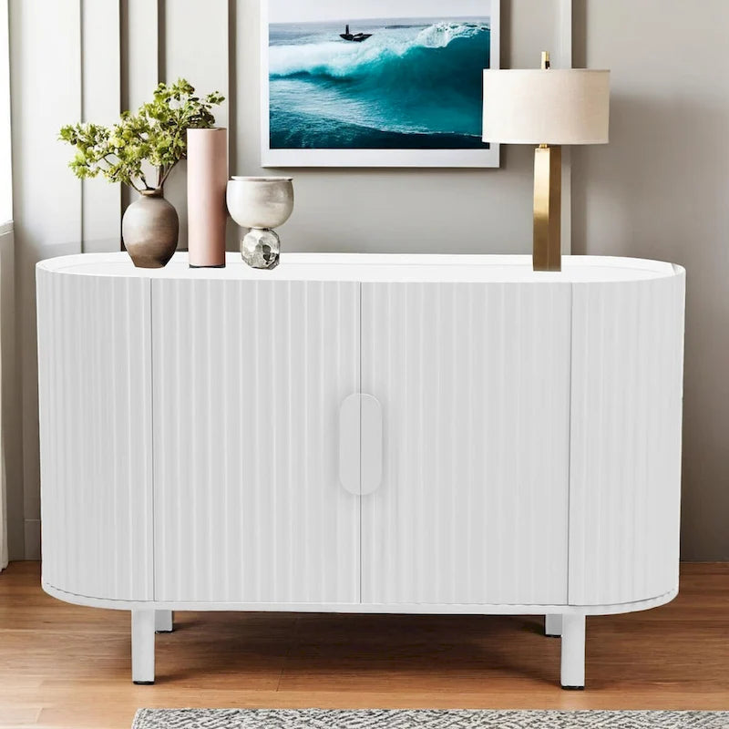 Light Luxury Sideboard with Wavy Texture and Adjustable Interior Shelves