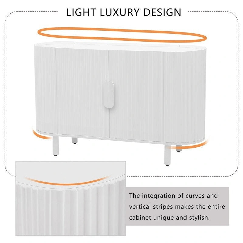 Light Luxury Sideboard with Wavy Texture and Adjustable Interior Shelves