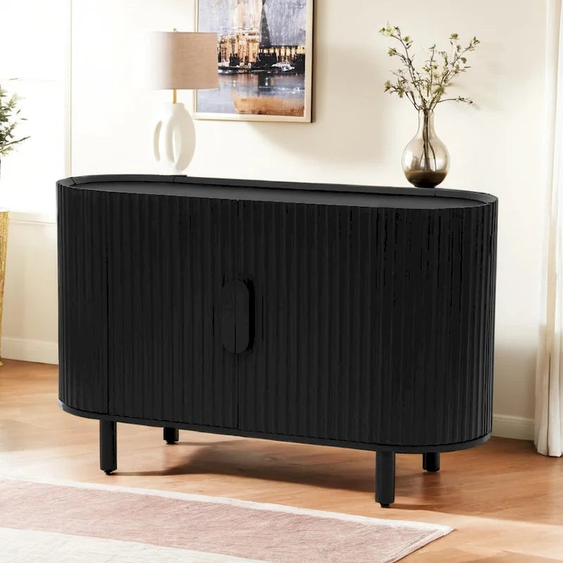 Light Luxury Sideboard with Wavy Texture and Adjustable Interior Shelves