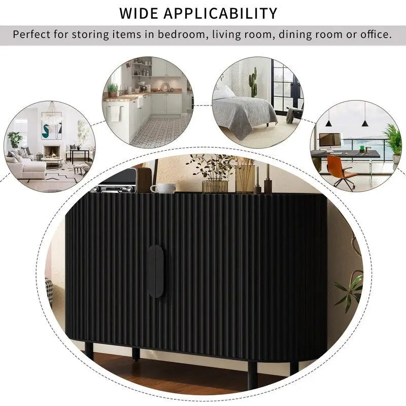 Light Luxury Sideboard with Wavy Texture and Adjustable Interior Shelves