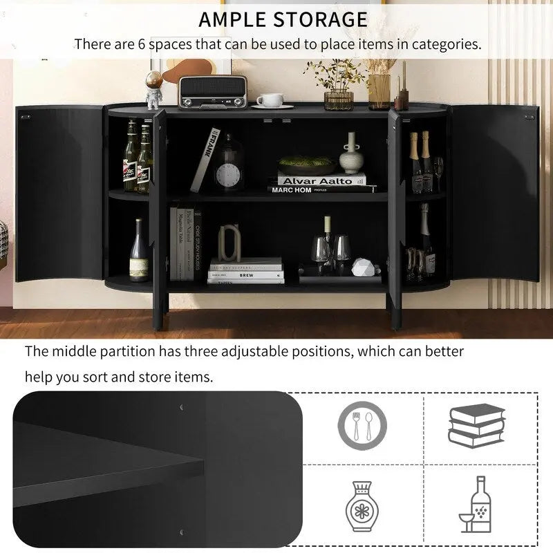Light Luxury Sideboard with Wavy Texture and Adjustable Interior Shelves