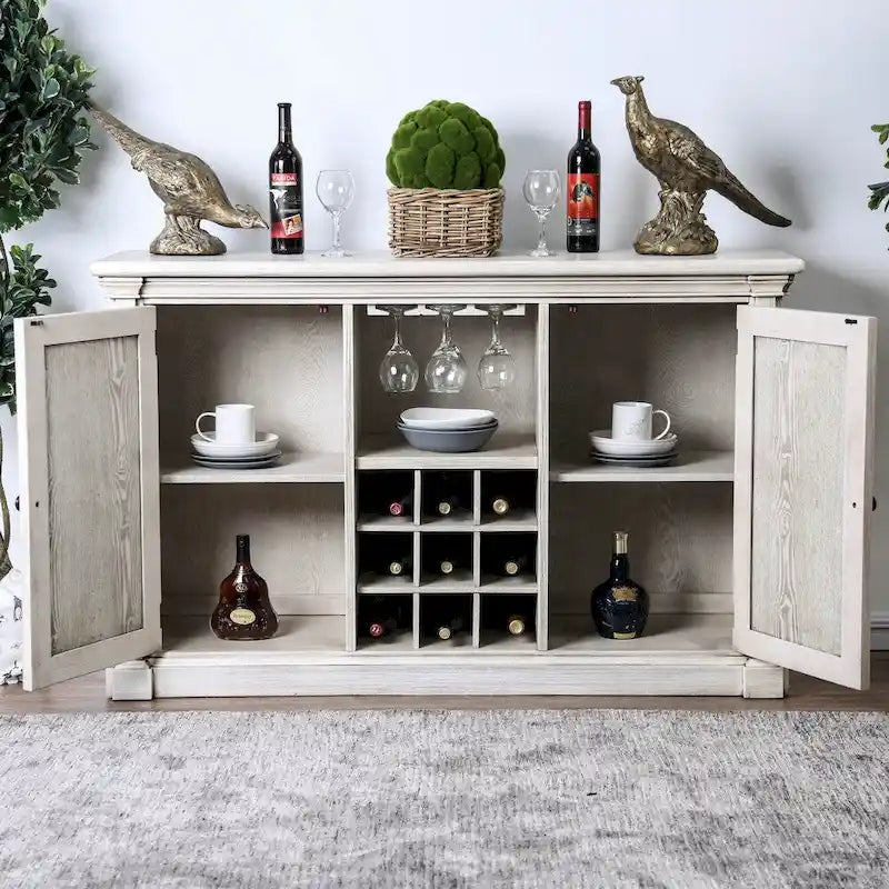 Rustic White 57-Inch Wood Buffet Server with 5 Shelves