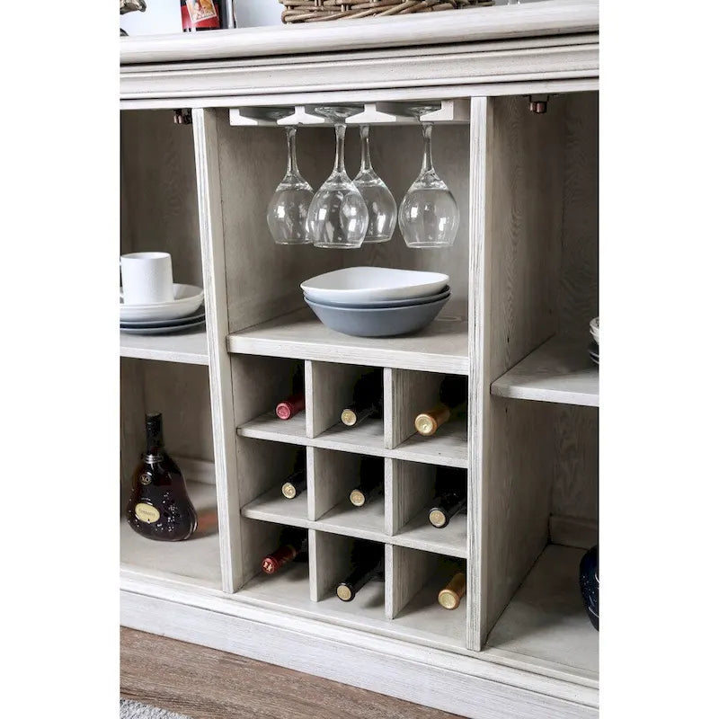 Rustic White 57-Inch Wood Buffet Server with 5 Shelves