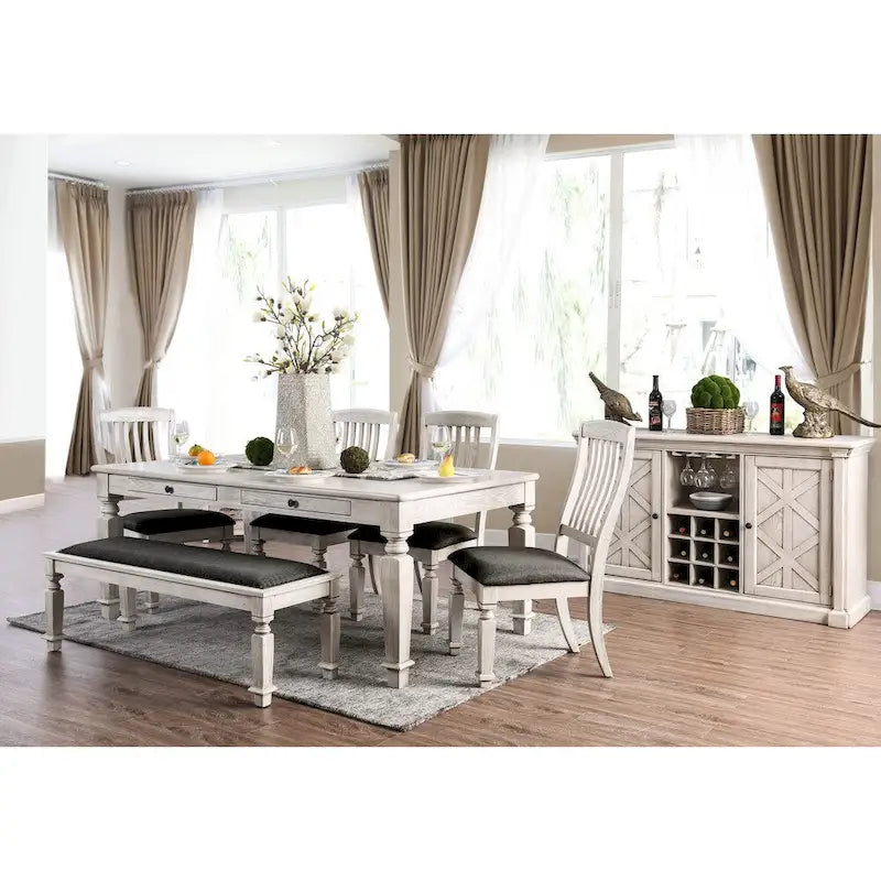 Rustic White 57-Inch Wood Buffet Server with 5 Shelves