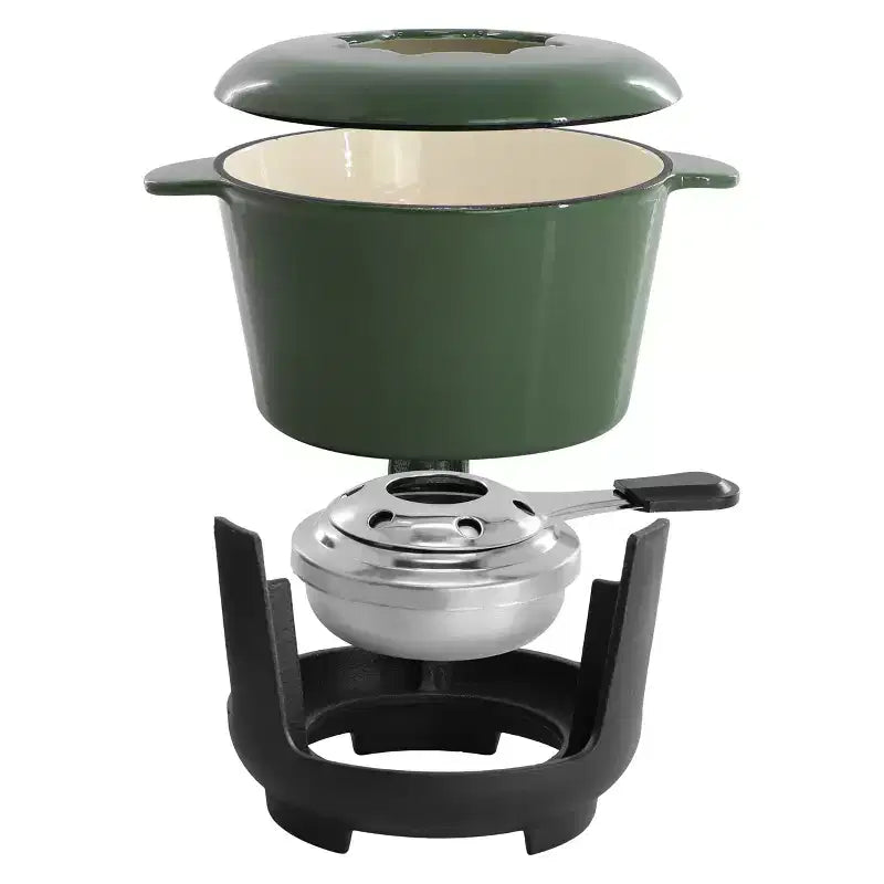 MegaChef Enameled Cast Iron 10 Piece Fondue Pot Set with Serving Forks in Green