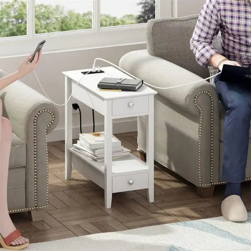 Side Table with Charging Station - 23.62D x 11.81W x 23.62H