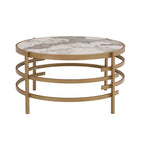 32.48 Round Coffee Table With Sintered Stone Top & Sturdy Metal Frame, Modern Coffee Table for Living Room