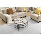32.48 Round Coffee Table With Sintered Stone Top & Sturdy Metal Frame, Modern Coffee Table for Living Room