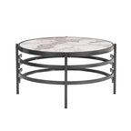 32.48 Round Coffee Table With Sintered Stone Top & Sturdy Metal Frame, Modern Coffee Table for Living Room