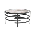 32.48 Round Coffee Table With Sintered Stone Top & Sturdy Metal Frame, Modern Coffee Table for Living Room