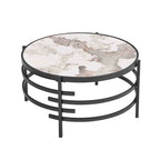 32.48 Round Coffee Table With Sintered Stone Top & Sturdy Metal Frame, Modern Coffee Table for Living Room