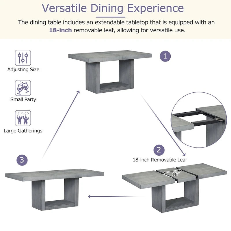 78-Inch Extendable Pedestal Dining Table with 18-Inch Removable Leaf
