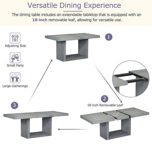 78-Inch Extendable Pedestal Dining Table with 18-Inch Removable Leaf