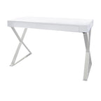 47-Inch Office Desk, White Wood Top, 2 Drawers, X Polished Steel Legs