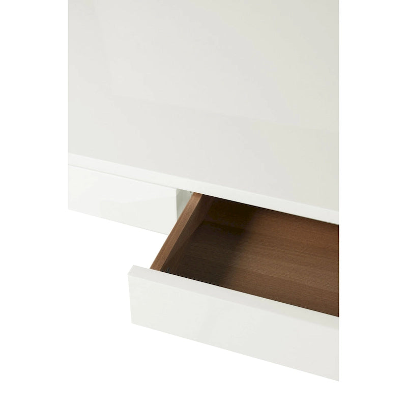 47-Inch Office Desk, White Wood Top, 2 Drawers, X Polished Steel Legs
