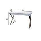 47-Inch Office Desk, White Wood Top, 2 Drawers, X Polished Steel Legs