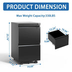 2-Drawer Metal Rolling File Cabinet with Lock for Legal/Letter/A4 Files
