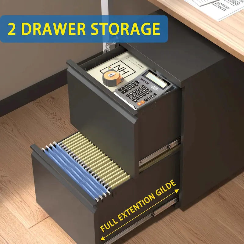 2-Drawer Metal Rolling File Cabinet with Lock for Legal/Letter/A4 Files