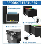 2-Drawer Metal Rolling File Cabinet with Lock for Legal/Letter/A4 Files