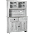 Kitchen Buffet Cabinet with Hutch, Glass Doors, 4 Shelves, and Open Microwave Countertop