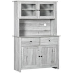 Kitchen Buffet Cabinet with Hutch, Glass Doors, 4 Shelves, and Open Microwave Countertop
