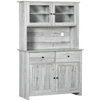 Kitchen Buffet with Hutch, Pantry Storage Cabinet with 4 Shelves, Drawers, Framed Glass Doors, Open Microwave Countertop