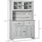 Kitchen Buffet Cabinet with Hutch, Glass Doors, 4 Shelves, and Open Microwave Countertop