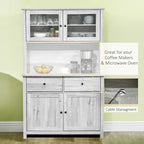 Kitchen Buffet Cabinet with Hutch, Glass Doors, 4 Shelves, and Open Microwave Countertop