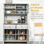 Kitchen Buffet Cabinet with Hutch, Glass Doors, 4 Shelves, and Open Microwave Countertop